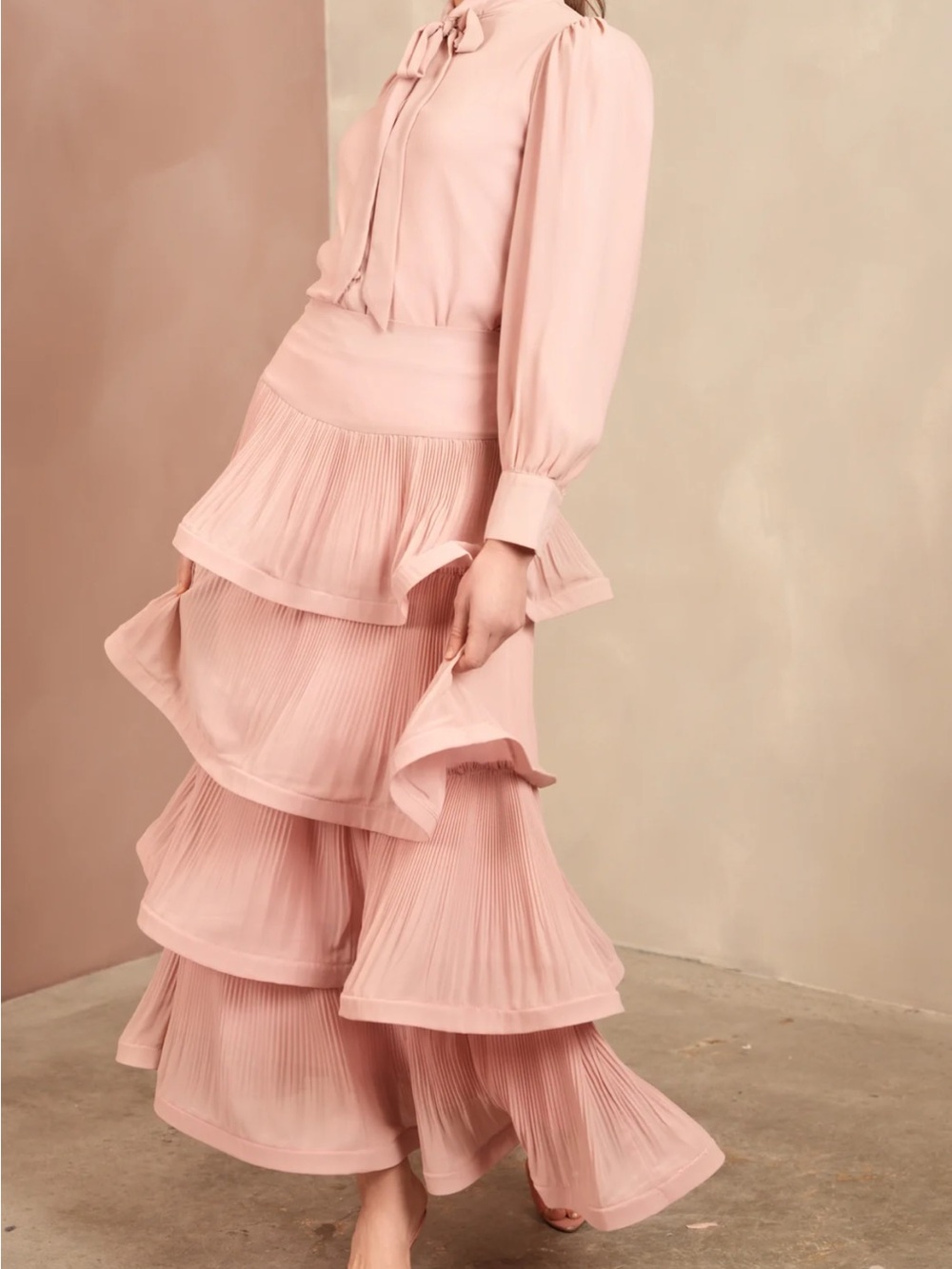 Pleated Layered Midi Skirt with matching top- Blush Pink